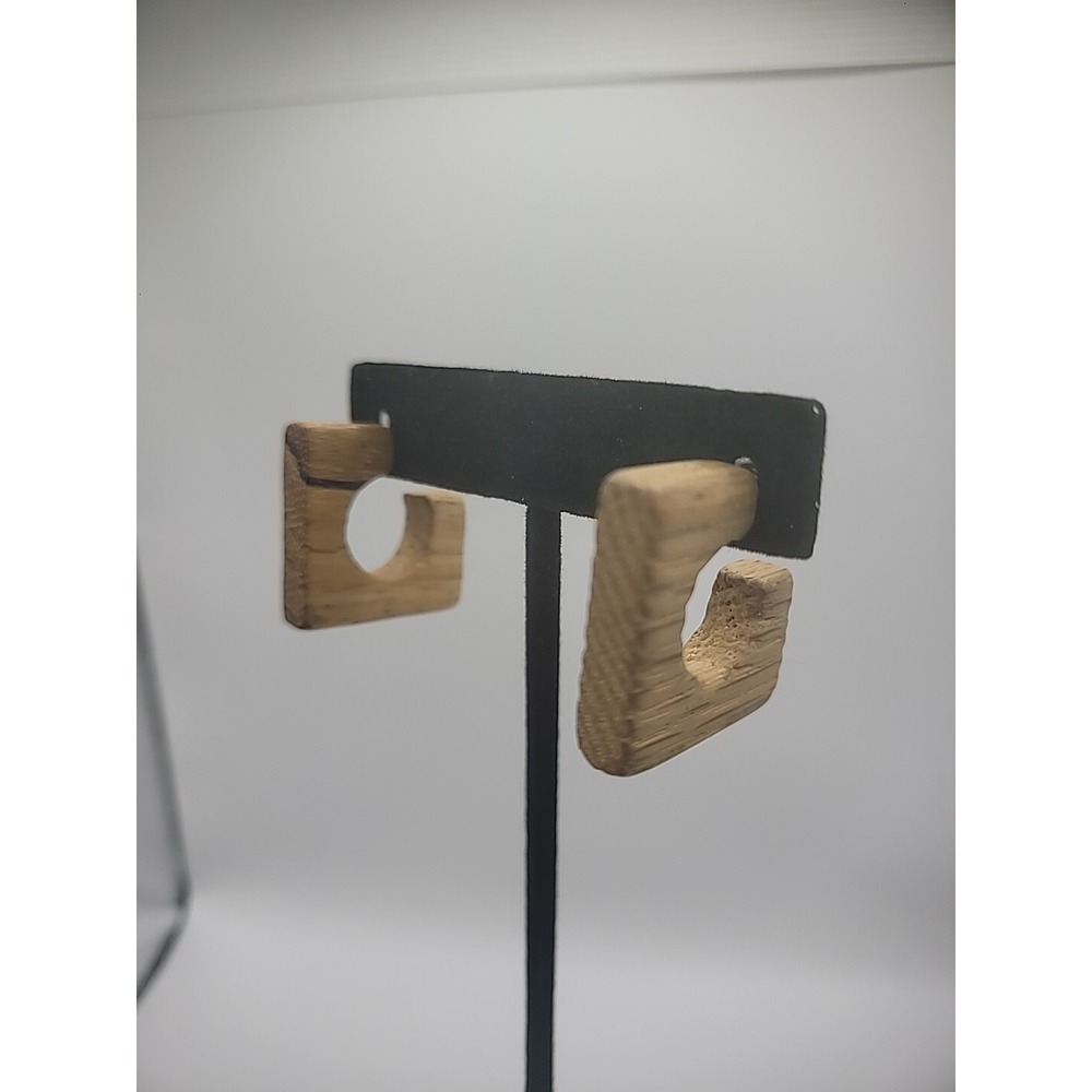 Vintage‎ Wooden Hoop Earrings Womens Brown Jewelry Costume